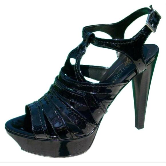 Donald Pliner Black Patent Leather New Strappy Platform Shoe Sandal $395 NIB